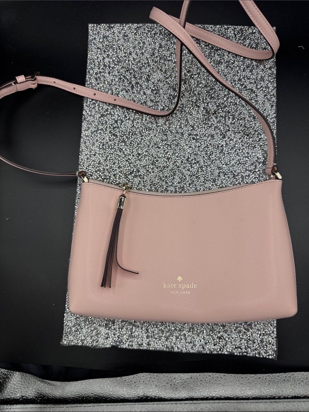 kate spade blush pink Saffiano leather crossbody with tassel